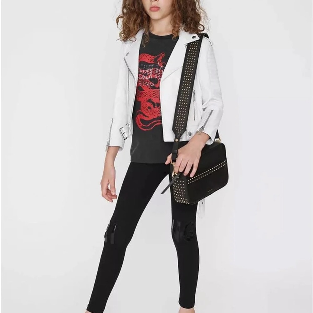 ANINE BING MINI CASSIDY WHITE REAL LEATHER JACKET